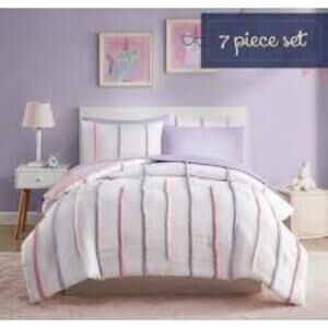 moonbeams - 5 Piece Bed In A Bag Stripes Girls Full Size New